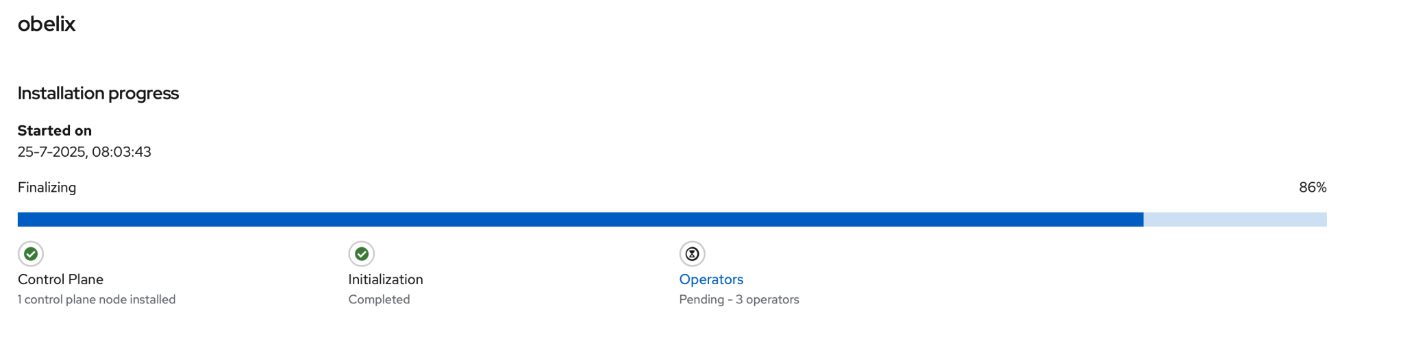 Screenshot webbased installer op RH Cloud console