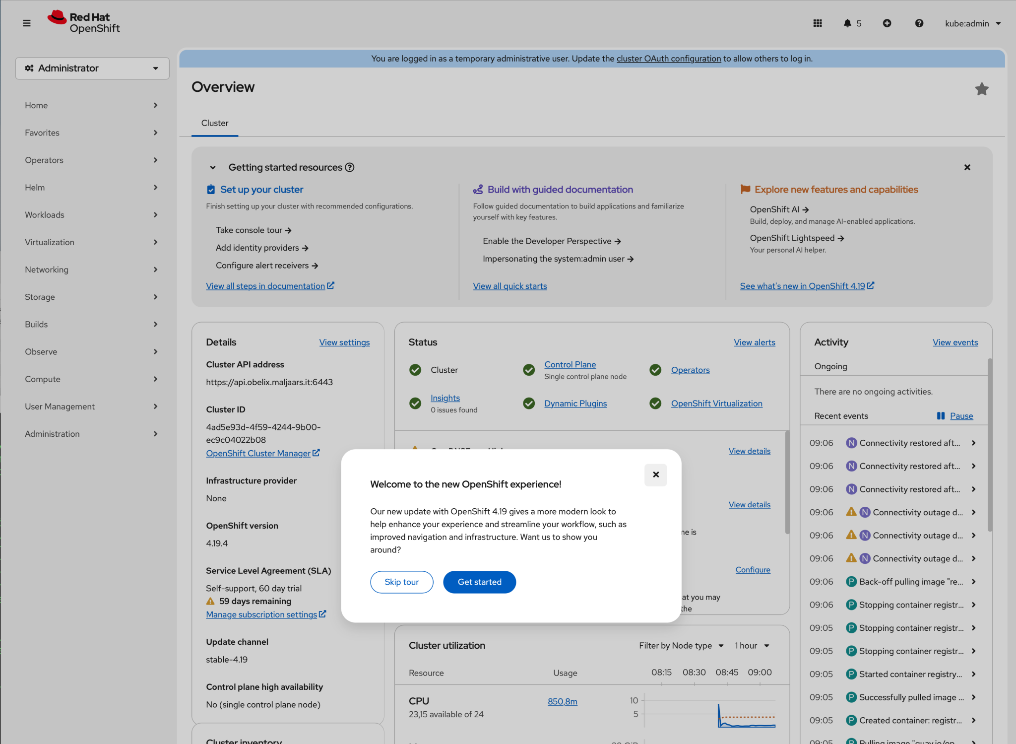 Schermafdruk openshift webconsole