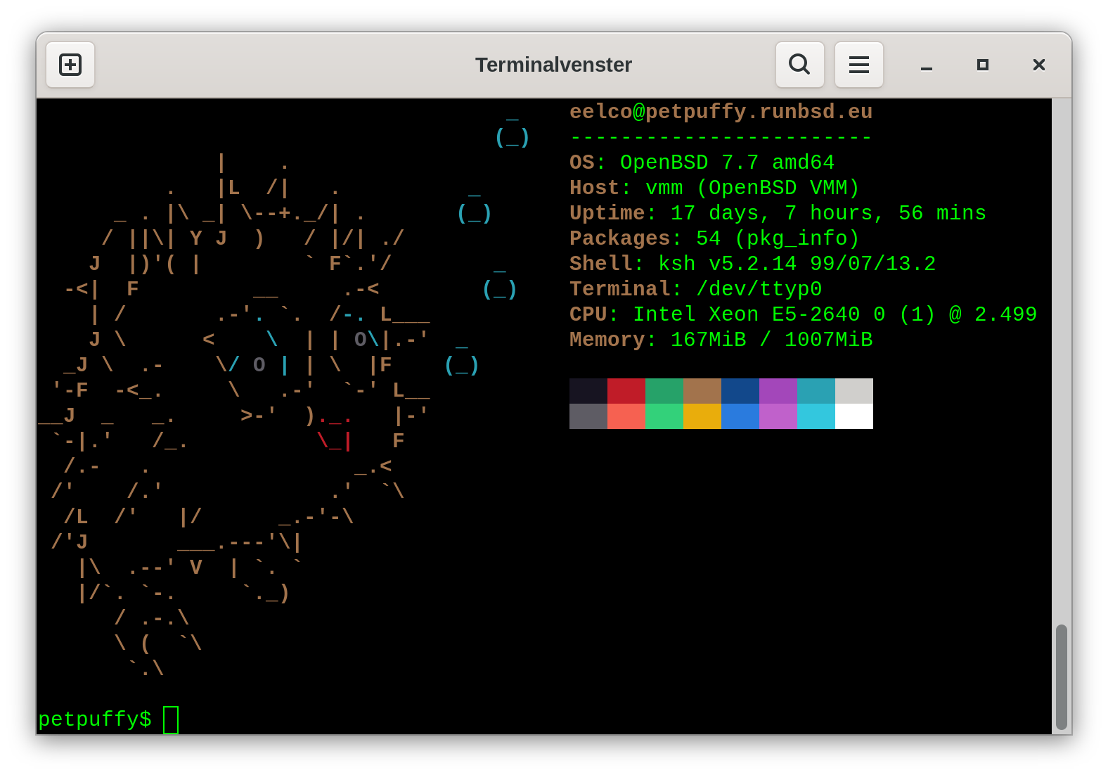 Screenshot of Neofetch ran on Petpuffy
